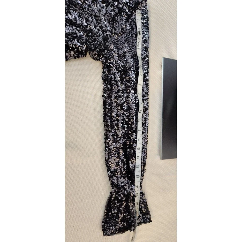 Free People‎ Moonstruck Black Sequin Open Back Top Womens Size Small Long Sleeve